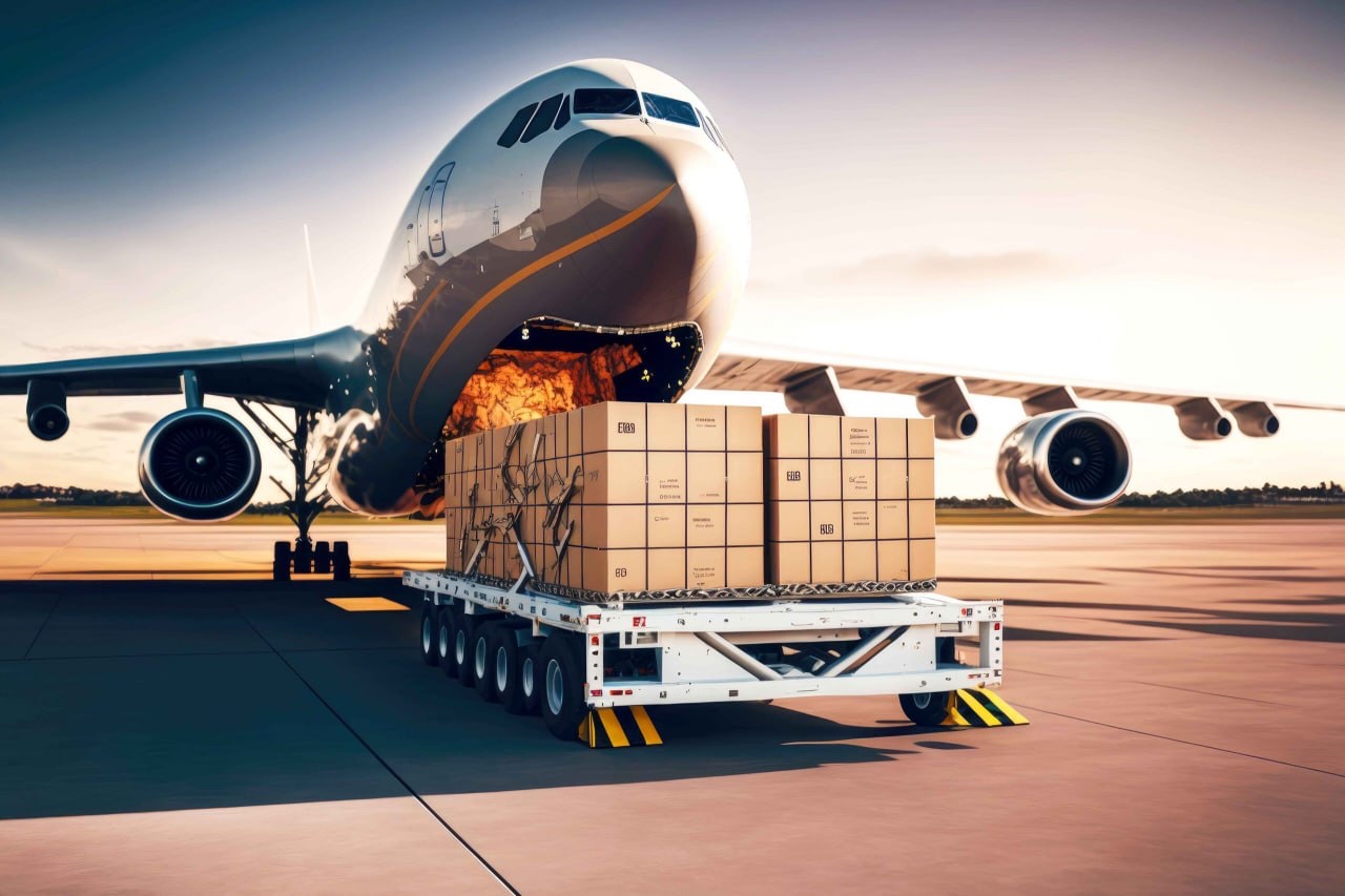 Air cargo plane being loaded with freight